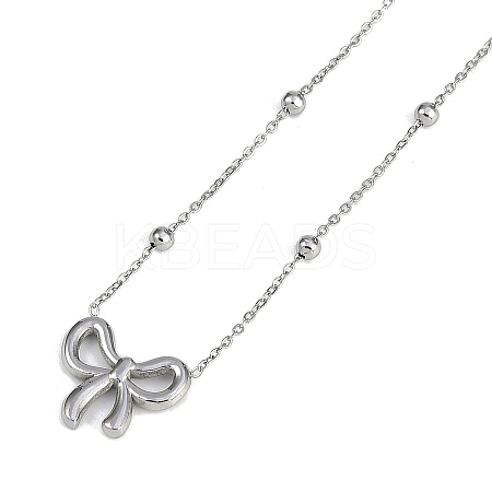 304 Stainless Steel Bowknot Pendant Satellite Chain Necklaces NJEW-I129-06P-1