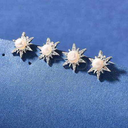 Natural Pearl Ear Studs EJEW-L099-02P-1