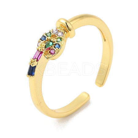 Colorful Cubic Zirconia Heart Open Cuff Rings RJEW-L106-004G-1