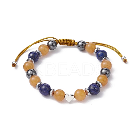 Natural Red Aventurine & Lapis Lazuli & Brass Heart Braided Bead Bracelet BJEW-JB09703-01-1