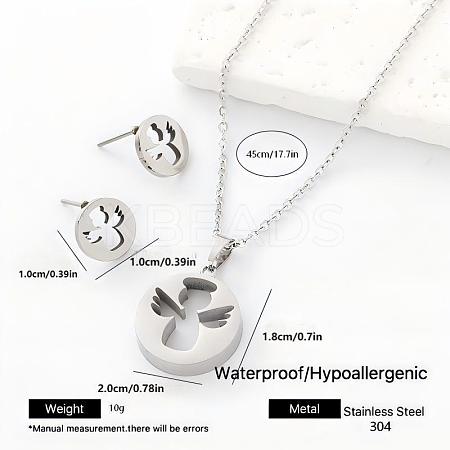 Flat Round 304 Stainless Steel Pendant Necklace & Stud Earrings Set for Women Men NO8774-6-1
