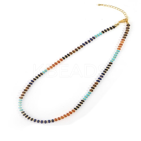 Colorful Natural Tiger Eye & Lapis Lazuli & Red Aventurine & Dyed Howlite  Rondelle Beaded Necklaces for Summer Beach Style CL7611-7-1