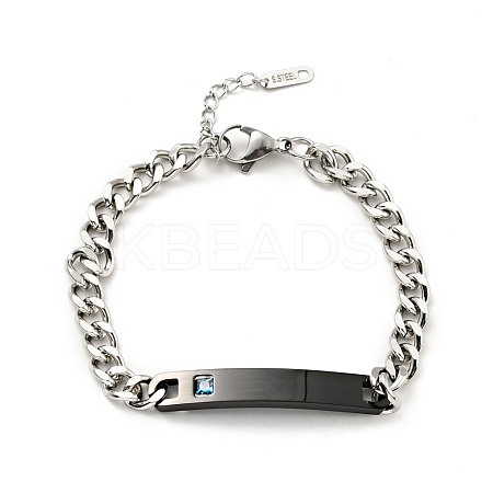 304 Stainless Steel Rectangle Link Bracelet with Cubic Zirconia for Women BJEW-P273-05A-EB-1
