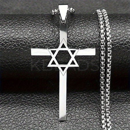 304 Stainless Steel Cross with Star of David Pendant Necklaces FS-WG66E8B-01-1