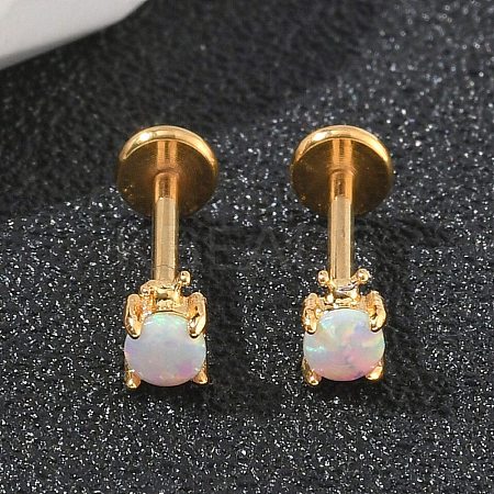 304 Stainless Steel Synthetic Opal Stud Earrings EJEW-B143-01G-01-1