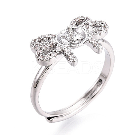 Bowknot Shape Brass Micro Pave Clear Cubic Zirconia Adjustable Ring Settings KK-T076-48P-1