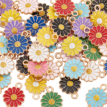 20Pcs Zinc Alloy Enamel Sunflower Connector Charms ENAM-FP0002-58-1
