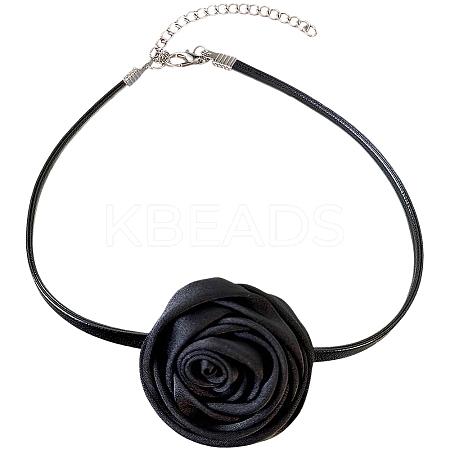 1Pc Fabric French Rose Flower Pendant PU Leather Choker Women's Necklaces NJEW-CL0001-06C-1