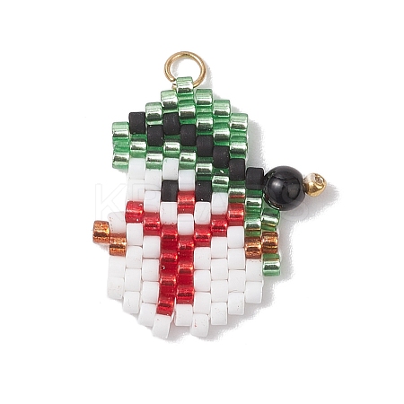 Christmas Themed Glass Seed Beaded Pendants PALLOY-MZ00868-03-1