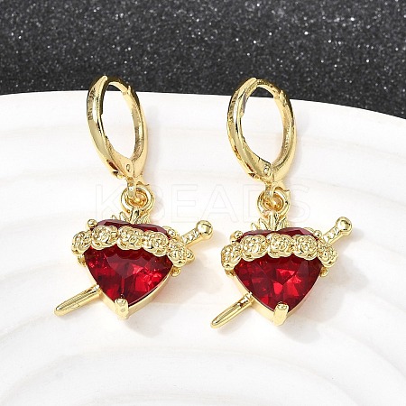 Heart Brass Glass Hoop Earrings EJEW-P333-09C-G-1