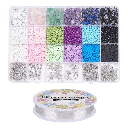 Mixed Stone & Glass Seed & Polymer Clay Beads DIY Jewelry Set Making Kit DIY-YW0004-73-1