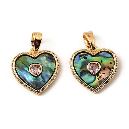 Brass & Paua Shell & Pink Cubic Zirconia Charms KK-G538-05G-1