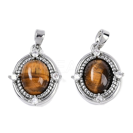 Natural Tiger Eye Oval Pendants KK-U043-44P-F-1