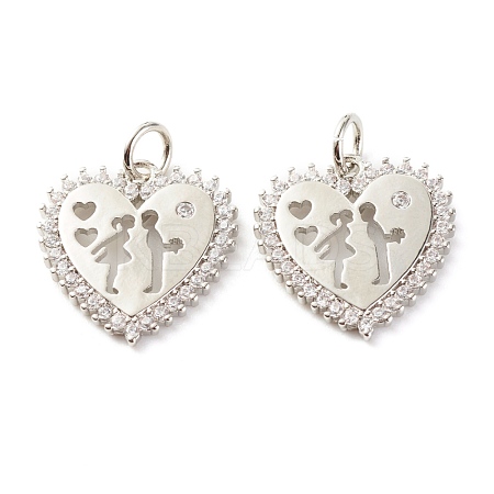 Valentine's Day Theme Brass Micro Pave Clear Cubic Zirconia Pendants ZIRC-P094-19P-RS-1
