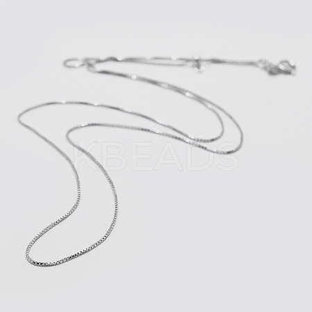 Anti-Tarnish Rhodium Plated 925 Sterling Silver Box Chain Necklaces STER-F039-45cm-13P-1