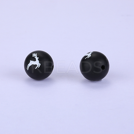 Printed Round with Deer Pattern Silicone Focal Beads SI-JX0056A-130-1