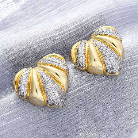 Heart Brass Micro Pave Clear Cubic Zirconia Stud Earrings EJEW-H158-13GP-1
