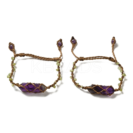 Natural Amethyst Bullet Braided Bead Bracelets BJEW-K225-01E-1