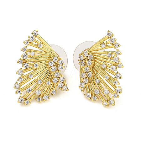 Brass Micro Pave Clear Cubic Zirconia Stud Earrings EJEW-B065-03G-1