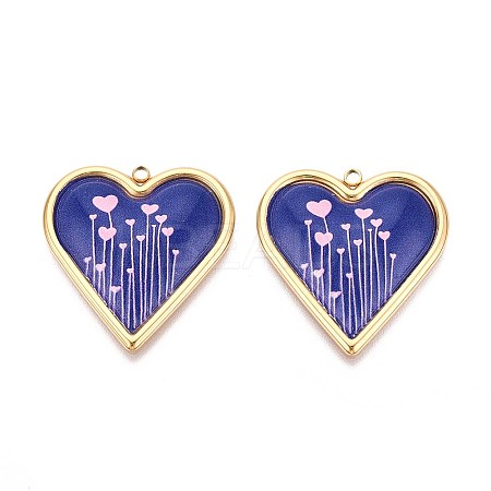 Printed Style 304 Stainless Steel Heart Pendants STAS-T071-26B-G-1