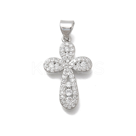 Brass Micro Pave Clear Cubic Zirconia Cross Pendants KK-D431-042P-1