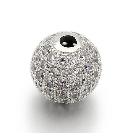 CZ Brass Micro Pave Cubic Zirconia Round Beads ZIRC-L017-01P-1