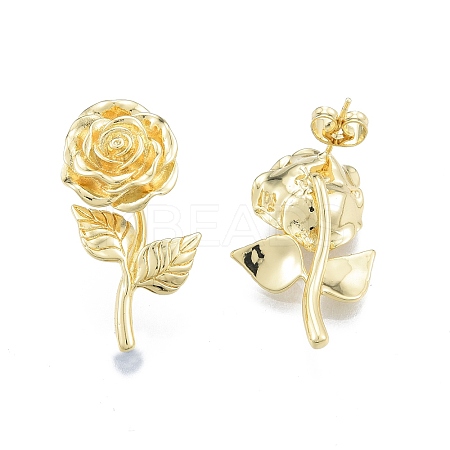 Brass Rose of Life Stud Earrings for Women EJEW-P205-02G-1