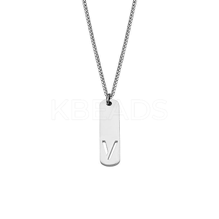 304 Stainless Steel Rectangle with Laser Cut Initial Pendant Necklaces FS-WG71FEF-02-1