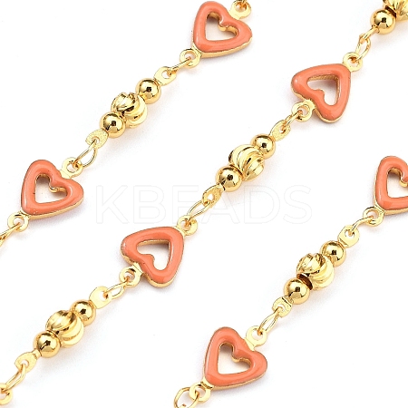 Brass Heart Link Chains KK-D368-03G-F-1