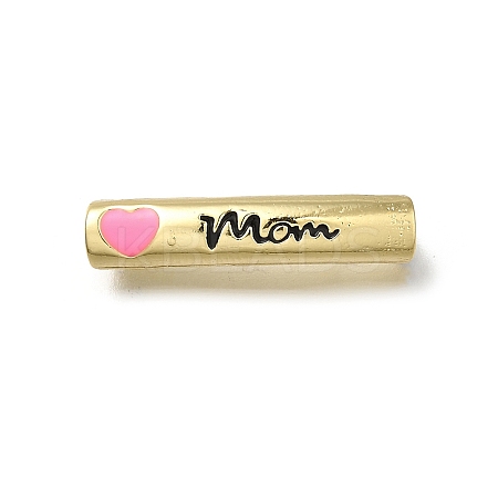 Mother's Day Brass Enamel Heart Word Mom Curved Tube Beads KK-C090-51G-02-1
