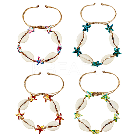 8Pcs 4 Colors Natural Cowrie Shell & Synthetic Turquoise Braided Bead Bracelets for Women BJEW-PH01902-1