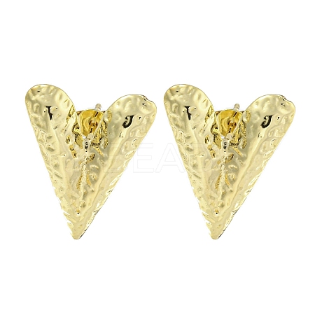 Heart Texture Brass Stud Earrings for Women EJEW-E312-02G-1