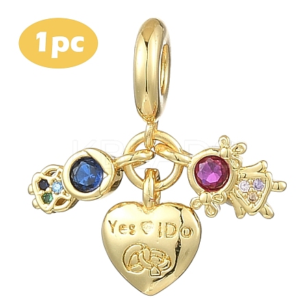 1Pc Rack Plating Brass Pave Colorful Cubic Zirconia European Dangle Charms KK-YW0002-62-1