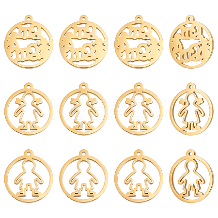 12Pcs 3 Styles 304 Stainless Steel Pendants STAS-UN0033-77-1