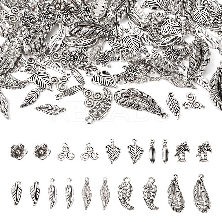 100Pcs 10 Styles Tibetan Style Alloy Pendants TIBE-TA0001-34-1