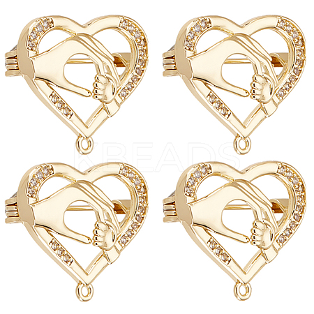 6Pcs Clear Cubic Zirconia Heart with Hand Brooch Pin JEWB-BBC0001-03-1