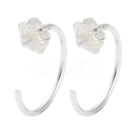 999 Fine Silver Micro Pave Clear Cubic Zirconia Pull Through Earrings EJEW-P296-28C-S-1