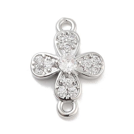 Brass Pave Clear Cubic Zirconia Flower Links Connector Charms LS-KK-Z061-02P-02-1