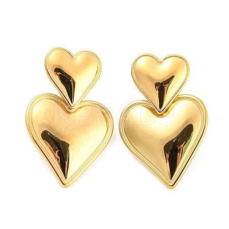 304 Stainless Steel Double Heart Dangle Stud Earrings for Women LS-EJEW-D076-01B-G-1