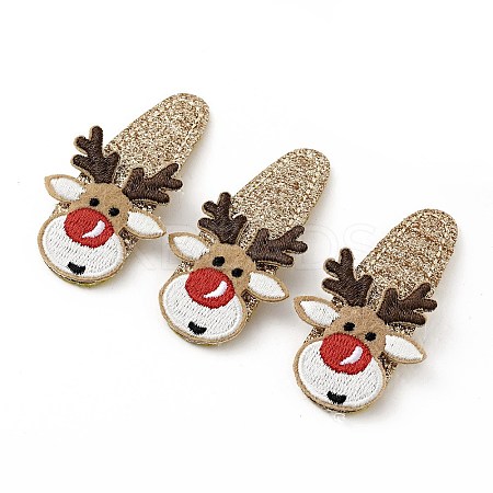 Christmas Deer Glitter Gretel Fabric with PU leather Snap Hair Clips LS-PHAR-G006-05P-1