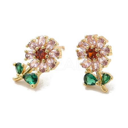 Rack Plating Real 18K Gold Plated Brass Flower of Life Stud Earrings EJEW-B034-09G-1