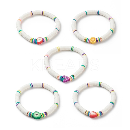 Handmade Polymer Clay Heishi Surfer Stretch Bracelet BJEW-JB08903-1