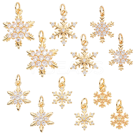 12Pcs 6 Styles Brass Micro Pave Clear Cubic Zirconia Pendants KK-GA0001-93-1