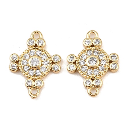Brass Pave Clear Cubic Zirconia Cross Connector Charms KK-L251-10G-1