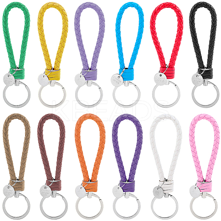 12Pcs 12 Colors PU Leather Knitting Keychains KEYC-CL0001-21-1