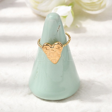 Texture Heart 304 Stainless Steel Finger Rings for Women RJEW-A091-09G-1
