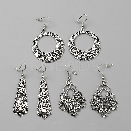 3 Pair 3 Style Tibetan Style Alloy Geometry Dangle Earrings for Women EJEW-WH0047-70C-1