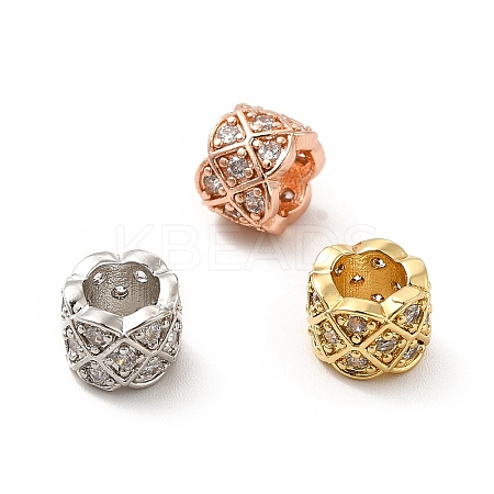 Rack Plating Brass Micro Pave Clear Cubic Zirconia European Beads KK-C010-57-1