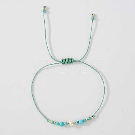 Synthetic Turquoise & Brass Beads Braided Bead Bracelets for Women HH4245-5-1