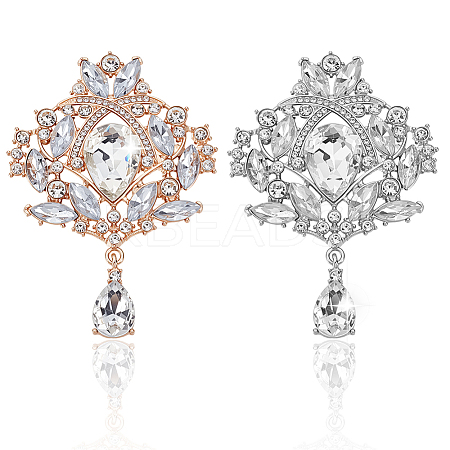 4Pcs 2 Colors Alloy Crystal Rhinestone Brooches for Clothes Backpack JEWB-GA0001-39-1